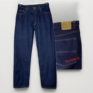 NWOT Vintage Y2K Ralph Lauren Polo Jeans Dark Denim Loose Jeans 31x32 Embroidery